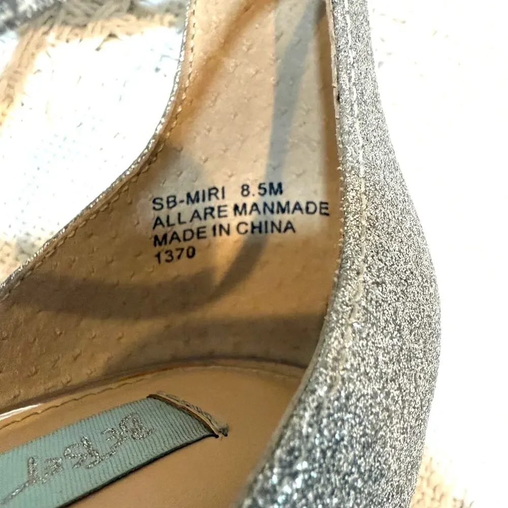 Blue by Betsey Johnson MIRI 8.5 silver glitter heeled sandal 3068